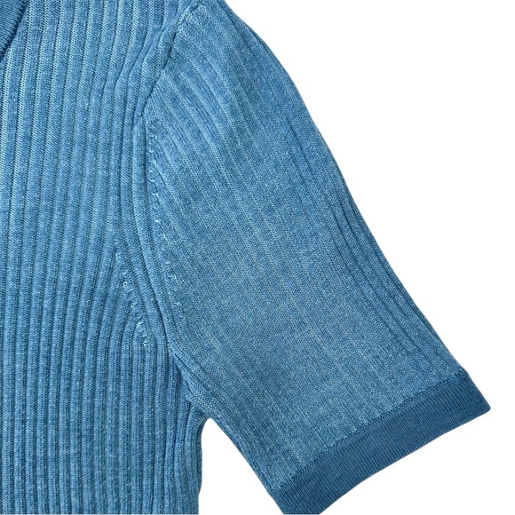 NAADAM Blue Short Sleeve Silk & Wool Cropped Knit Fitted Cardigan Sweater Top - Picture 4 of 11